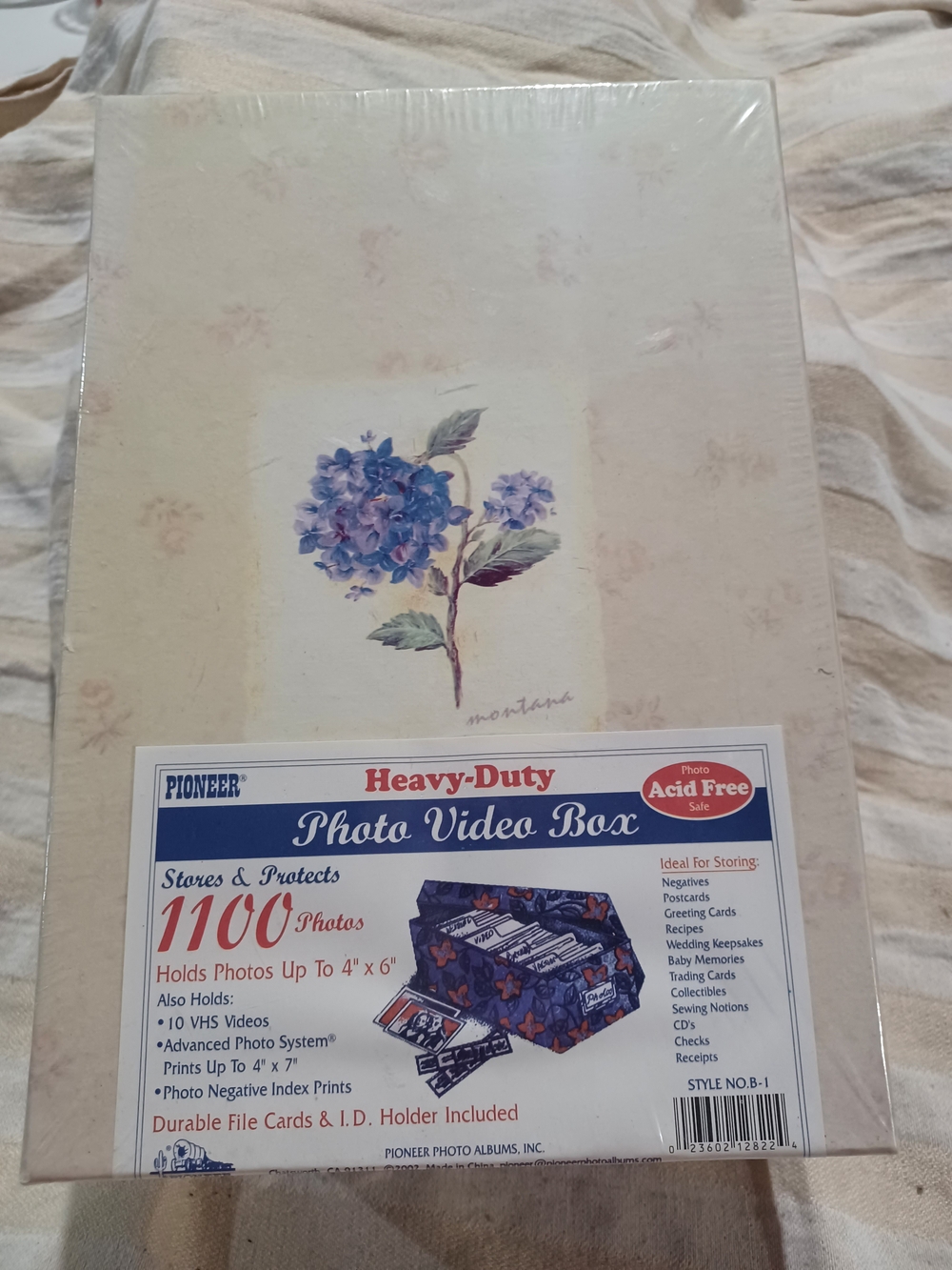 PIONEER Cream and Purple Floral Photo Video Storage Box